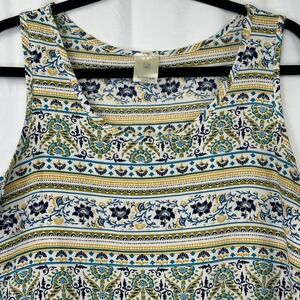 Floral Medallion Stripe Pom Pom Hem Tank Top Blue Green Boho Hippie‎ Made in USA